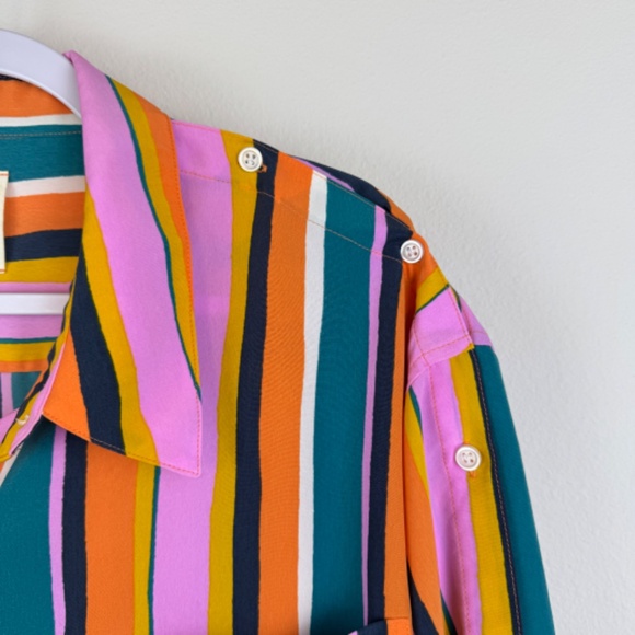 DUBGEE BY WHOOPI Multicolor Vertical Striped Casual Button Up Top / Size Plus 3X - Picture 7 of 15